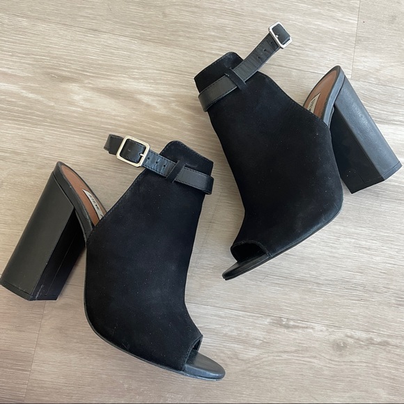 Steve Madden peep toe black suede heeled sandals - Picture 5 of 11